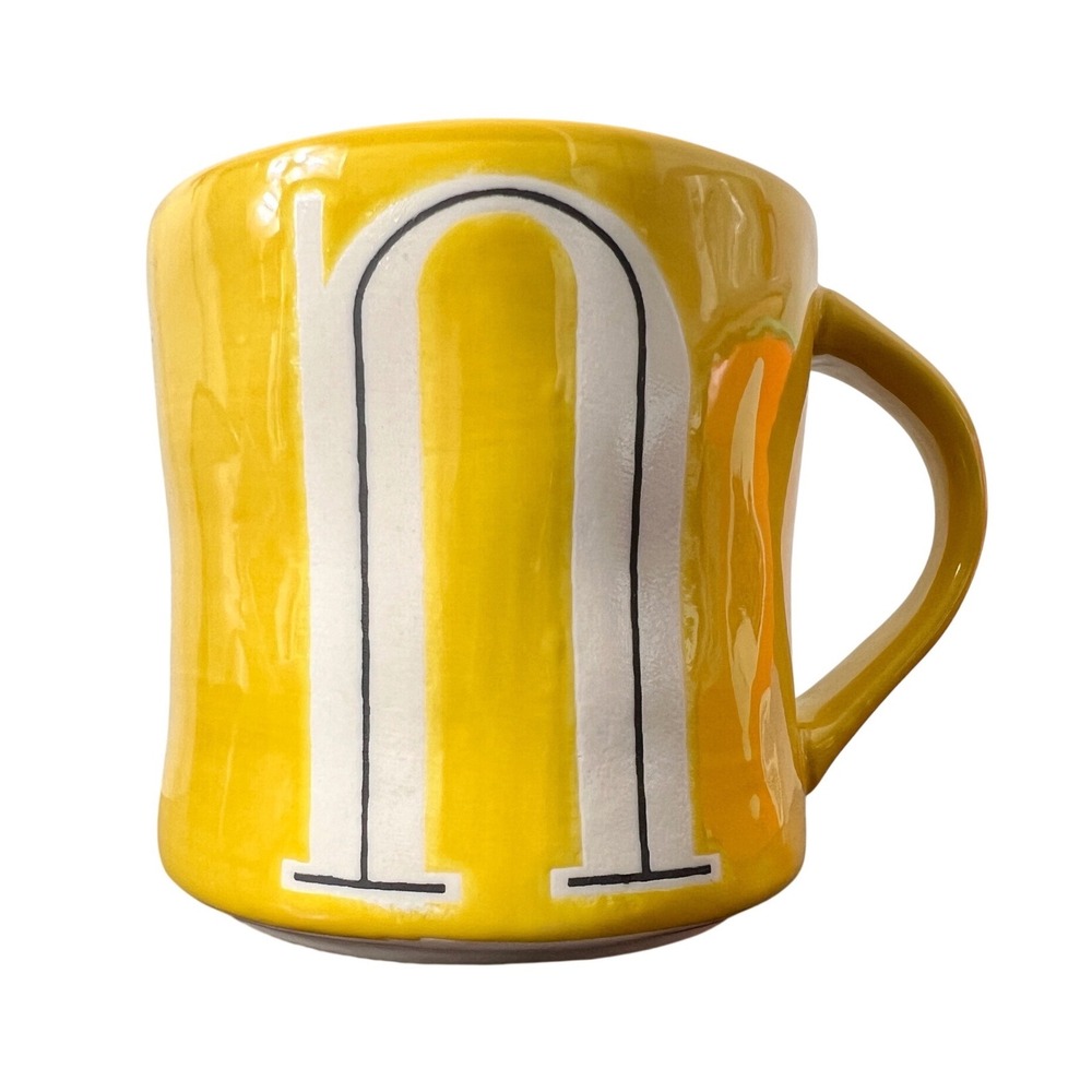 Anthropologie Hand Painted Yellow Monogram Letter N Coffee‎ Mug Ceramic 44266914